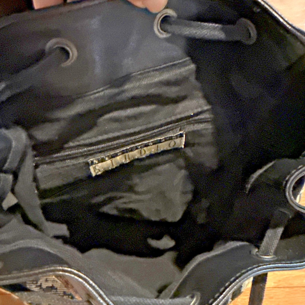 VTG 80s/90s New York Studios Floral Tapestry Backpack Black Leather Trim 10x12x5 - Picture 7 of 11